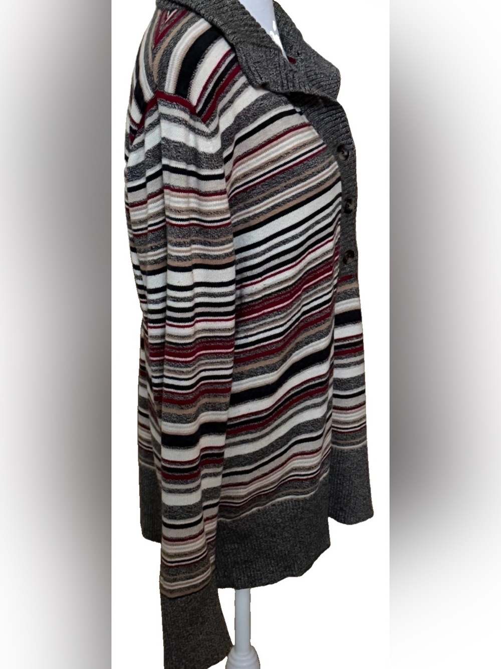 EDDIE BAUER Women’s XL Striped Collared Button Neck Knit Pullover Sweater - Picture 3 of 6